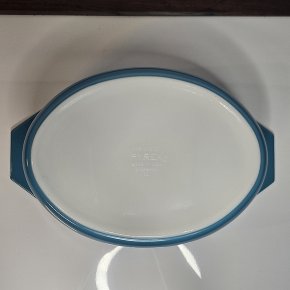 VTG Pyrex 2 1/2 QT Horizon 045 Turquoise White Floral Oval Casserole Lid Dish - Picture 9 of 12
